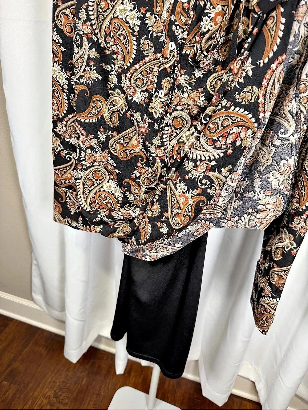 Versona Women’s XL Black Paisley Long Sleeve Belted Shirt Dress Boho